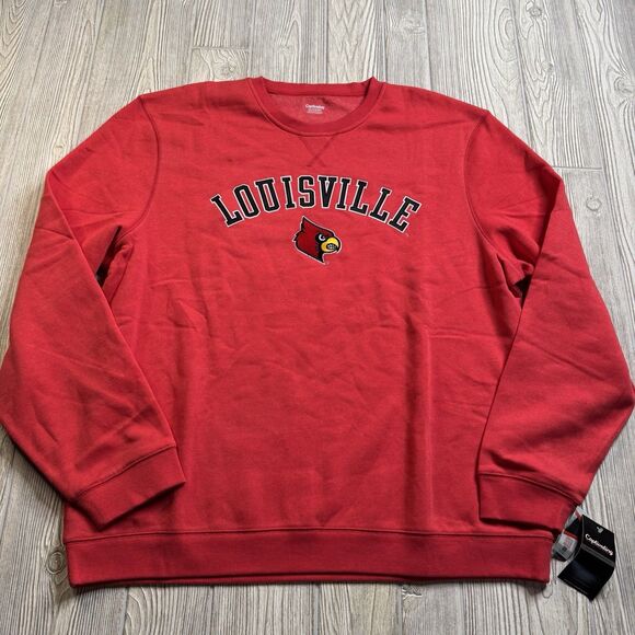 Louisville Cardinals Crewneck Sweatshirt Men’s XXL Red Spellout Logo Captivating - Picture 1 of 10